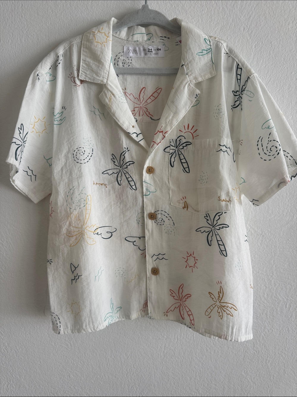 Zara boys White Short-Sleeve Shirt with Multicolor Tropical Sketches
